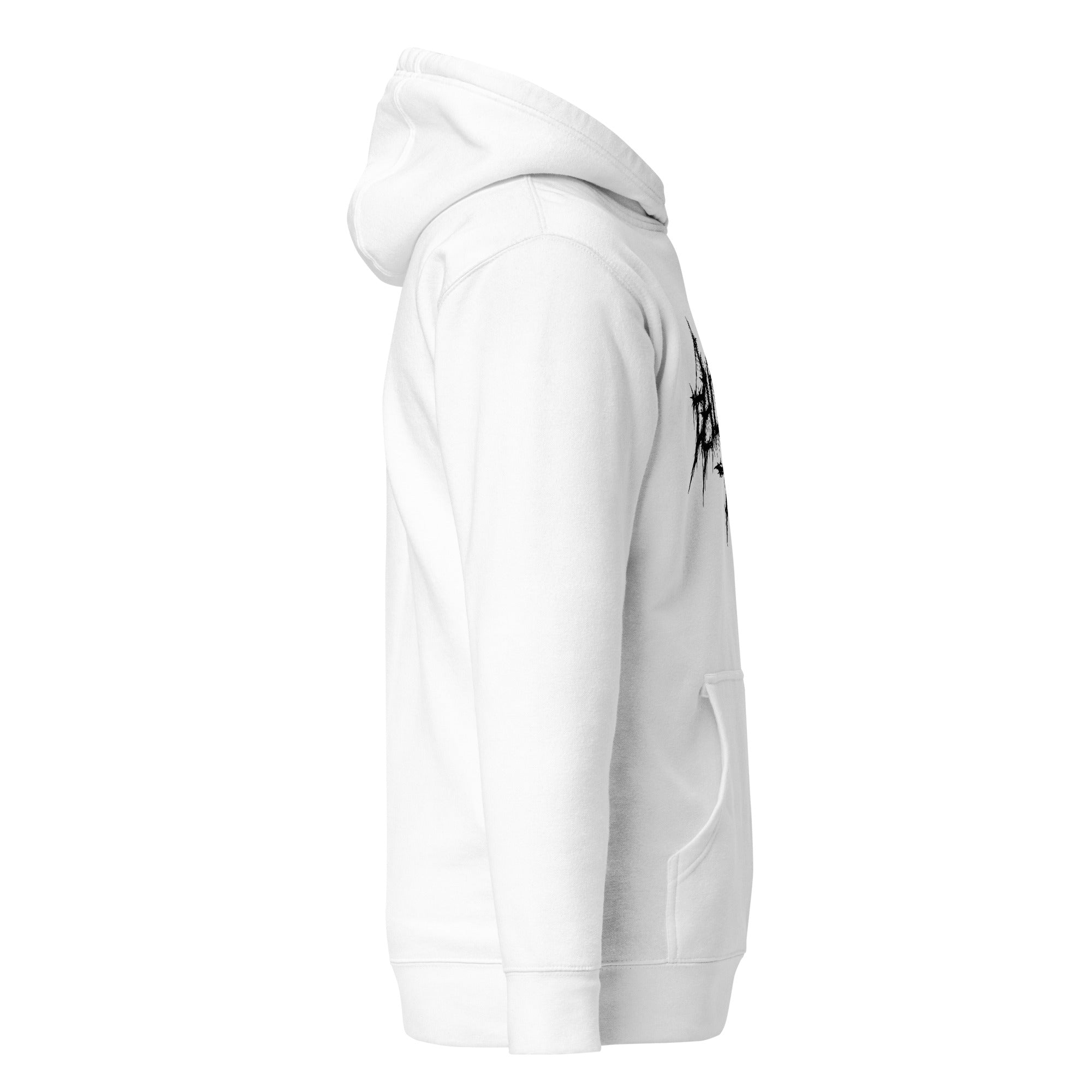 Sigil-style ALIVE hoodie white — minimalist streetwear - side view right
