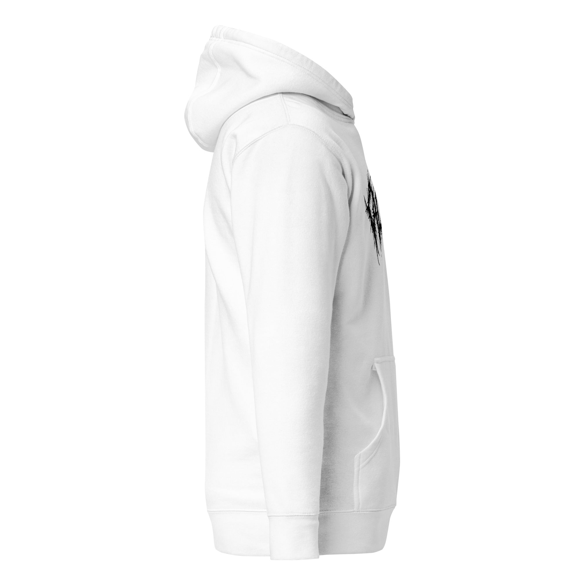 Thorn logo ALIVE hoodie white — minimalist streetwear - side view right
